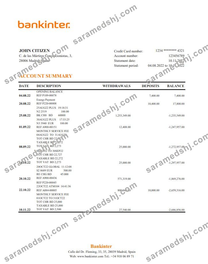 Spain Bankinter bank statement xls